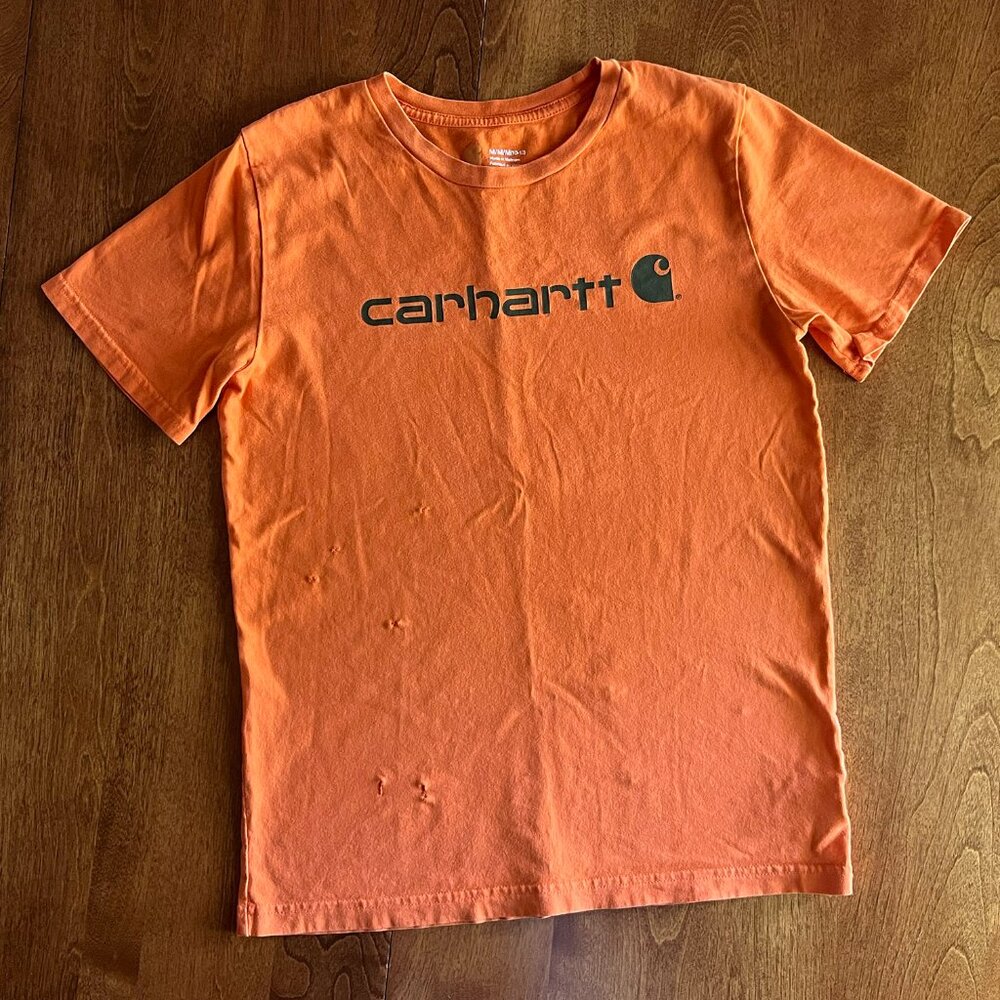Carhartt orange tee w/ repairs M 10-12